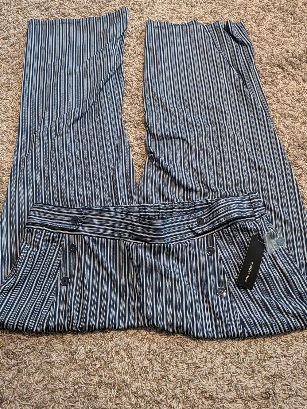 Robert Louis Navy and White Striped Wide-Leg Pants